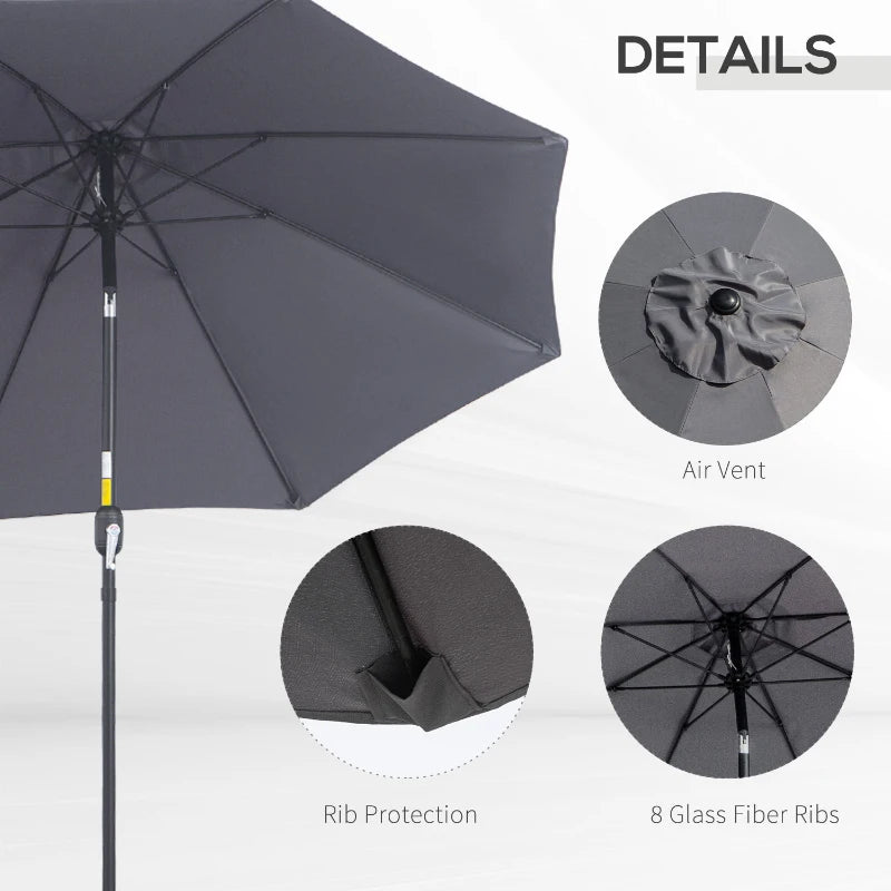 Charcoal Grey 2.7M Tilting Garden Parasol Umbrella with Glass Fibre Ribs