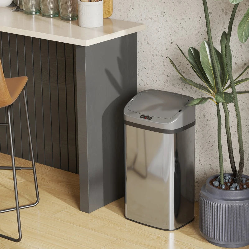 48L Stainless Steel Touchless Sensor Trash Bin Silver Tone