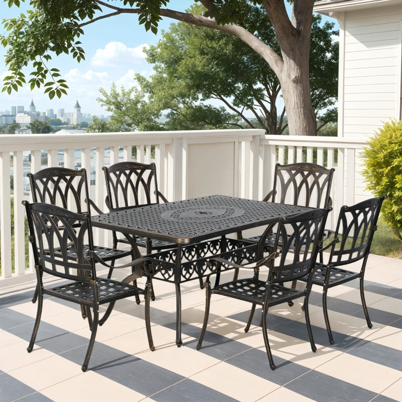 7-Piece Bronze Tone Cast Aluminium Garden Dining Set - Outdoor Furniture, Large Size