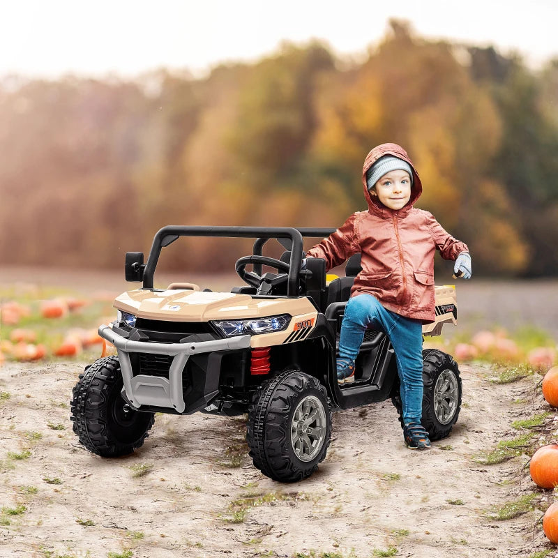 12V Yellow Electric Ride-On Car for Kids with Remote Control and Bucket Feature