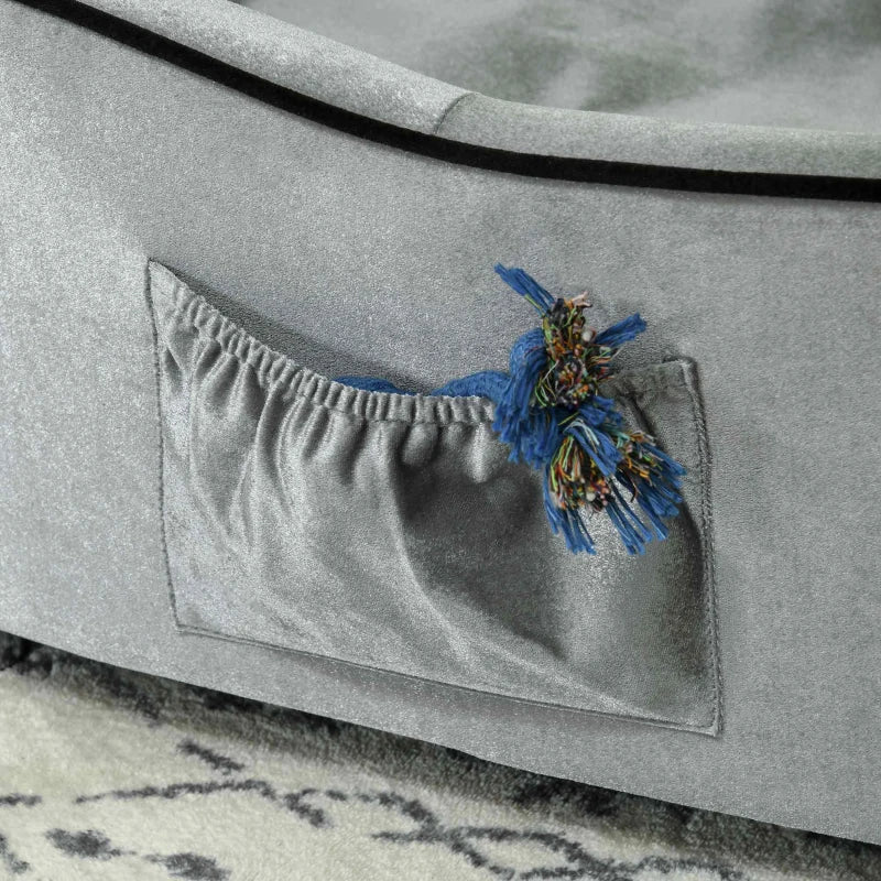 Stylish Dog Sofa Pet Chair with Wooden Frame, Removable Cushion - Grey & Silver-Tone Kitten Bed Couch