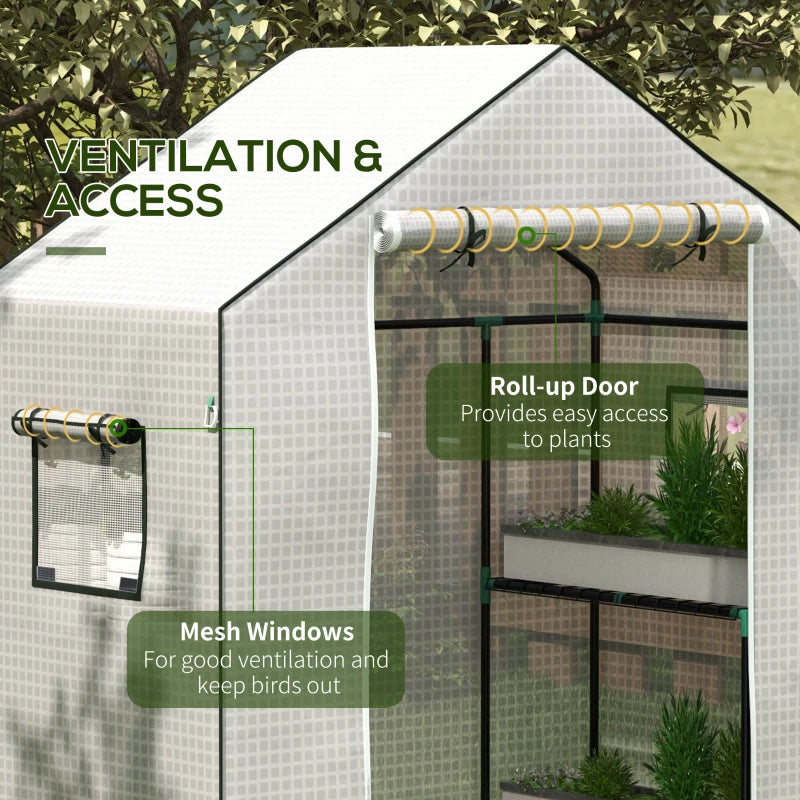 Greenhouse Cover Replacement with Roll-up Door and Windows, 140 x 73 x 190cm, White