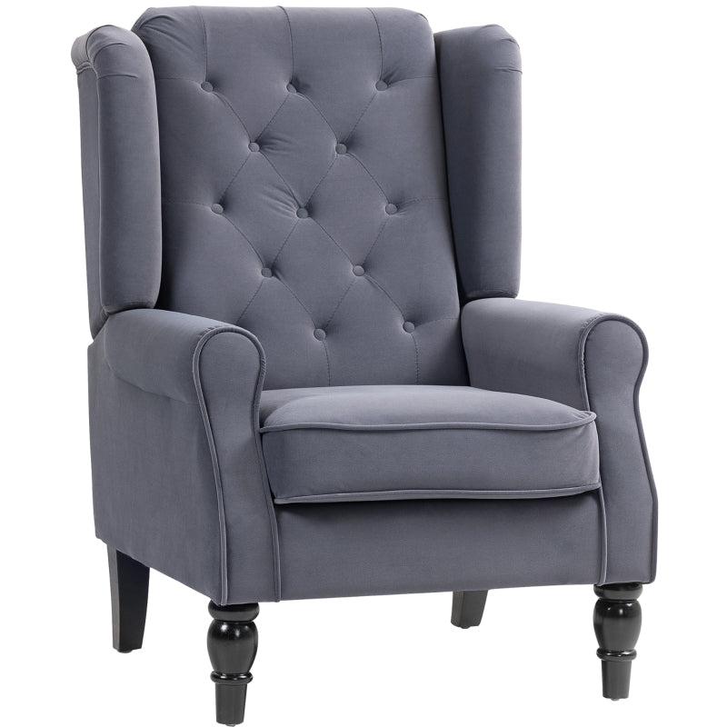 Retro Upholstered Wingback Accent Chair with Button Tufting for Living Room and Bedroom in Charcoal Grey