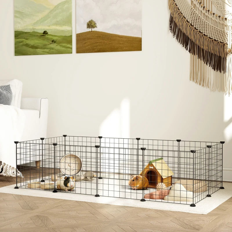 DIY Metal Wire Pet Playpen - 12 Panel Enclosure for Indoor/Outdoor Guinea Pigs, Bunnies & Small Animals - Black