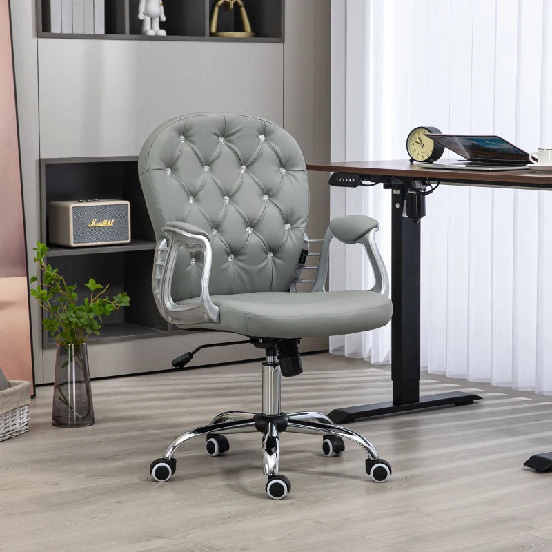 Vinsetto Ergonomic Office Chair - 360° Swivel, PU Diamante Padded Base, 5 Castor Wheels, Grey - Perfect for Home & Work