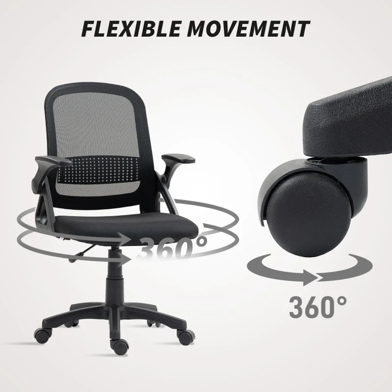 Breathable Mesh Ergonomic Office Chair with Flip-up Armrests and Lumbar Support for Home and Office Black