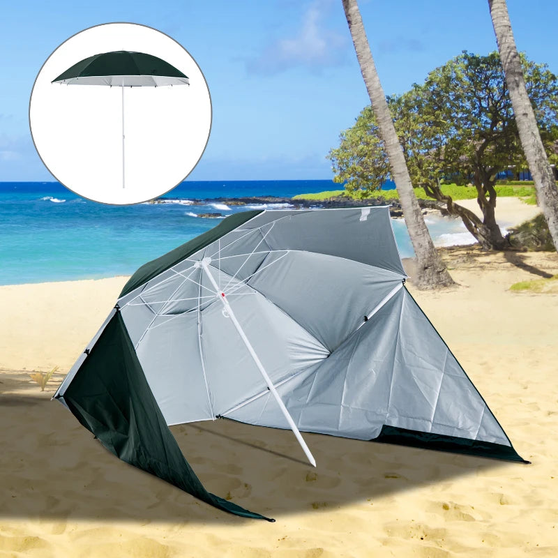 Green 2m UV Protection Beach Umbrella with Side Panel