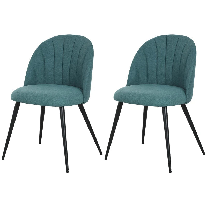 Modern Green Dining Chairs Set of 2 - Upholstered Kitchen Chairs with Metal Legs, Shell Backrest & Padded Seat for Home