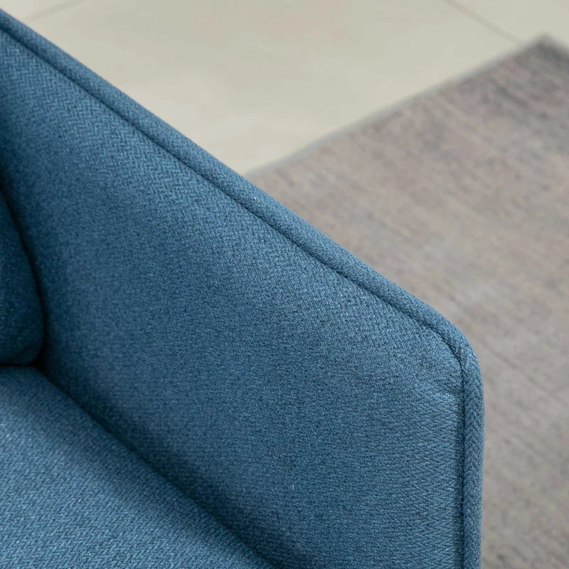 Modern Button Tufted Two Seater Sofa with Cushions and Steel Legs for Living Room, Dark Blue