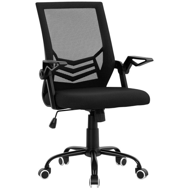 Vinsetto Ergonomic Mesh Office Chair with Flip-up Armrests, Lumbar Support & Swivel Wheels - Black Computer Desk Chair
