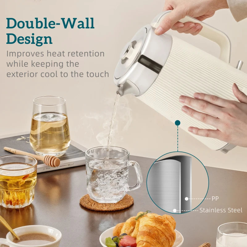 Electric Stainless Steel Kettle & Toaster Set - 3000W Fast Boil, 1.7L, UK Strix Thermostat, 4 Slice, Cream Finish