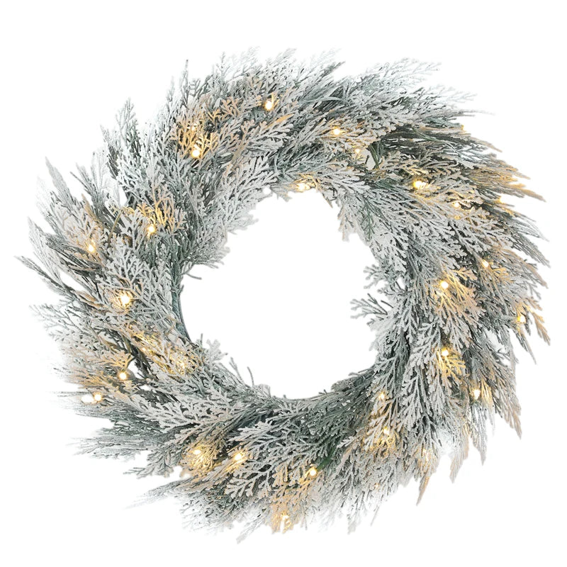 60cm Flocked Prelit Christmas Wreath - 24 Inch Holiday Decor for Festive Home Decoration