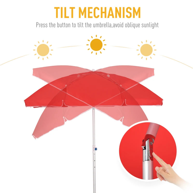 Red Portable Beach Umbrella with Tilt and Adjustable Height