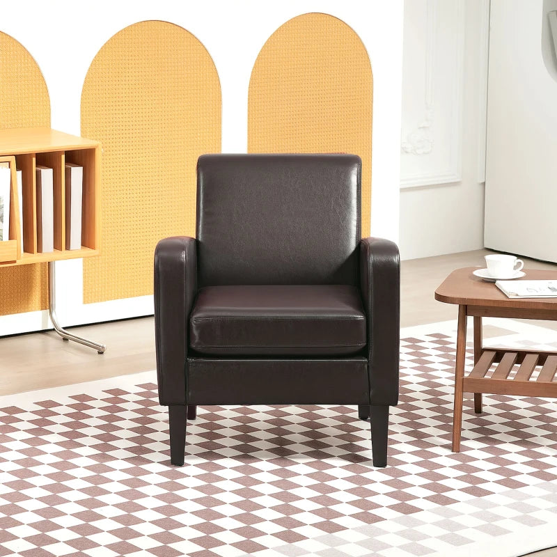 Brown Faux Leather Simple Armchair for Stylish Living Room Seating