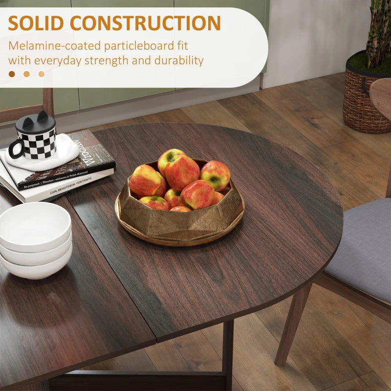 Folding Drop Leaf Dining Table for Small Spaces - Oval Chocolate Wood Effect Tabletop for Dining Room