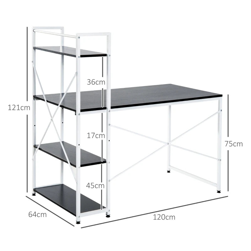 Industrial Reversible Computer Desk with Storage Shelves - Home Office Writing Desk, Easy Assembly, 120x64x121cm, Black & White