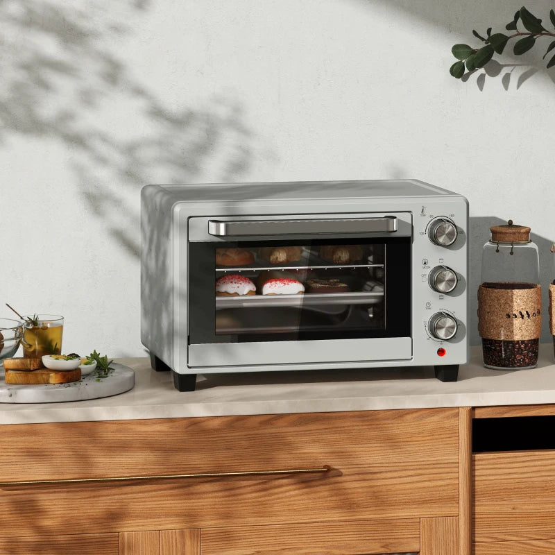 21L Mini Countertop Oven - Adjustable Temperature 100°C-230°C, Sleek Silver Design, Perfect for Baking & Cooking