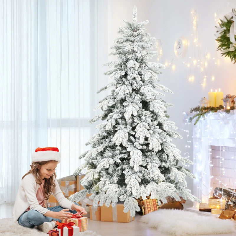 7ft Super Flocked Christmas Tree - Lush Green & White Snowy Tips - Perfect Holiday Decor for Home & Office