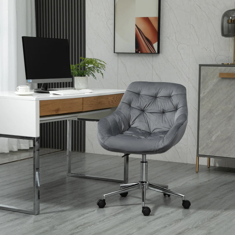 Vinsetto Ergonomic Velvet Home Office Chair - Adjustable Height, Arm & Back Support, Comfy Dark Grey Desk Chair