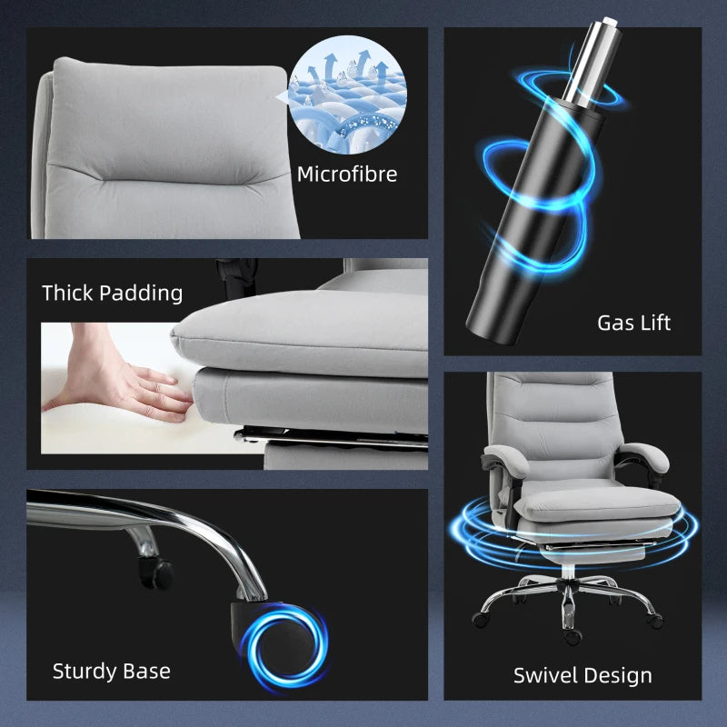 Vinsetto Ergonomic Office Chair with Footrest, 6-Point Massage & Heating, Double Padding, 135° Recline, Grey Microfibre