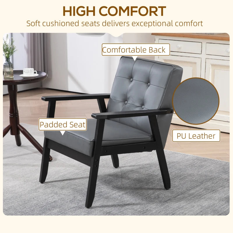 Retro-Style Accent Chair with Grey Faux Leather Seat for Stylish Home Decor