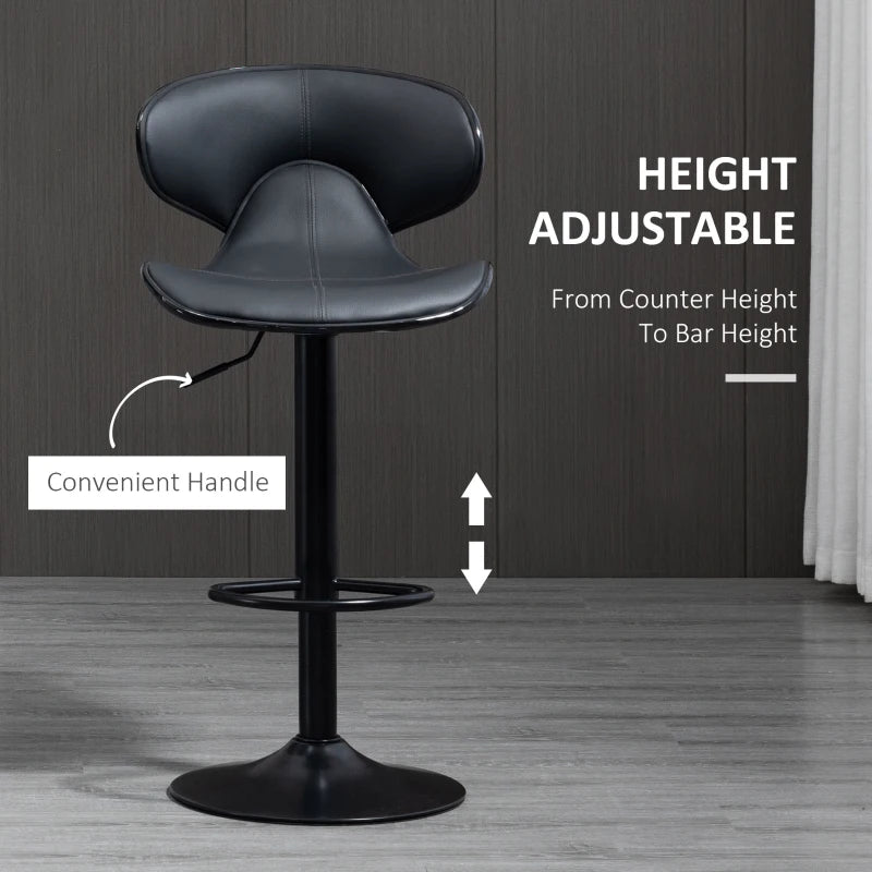 Adjustable Swivel Bar Stools Set of 2 - Modern Kitchen Counter Chairs with Footrest & Backrest, Steel Frame, Grey