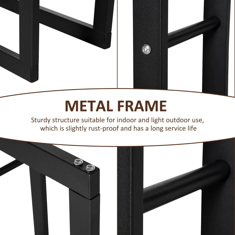 Tall Metal Firewood Log Holder Rack - Indoor Outdoor Fireplace Wood Storage Shelf, Rust-Resistant, Black, 60W x 25D x 100H cm