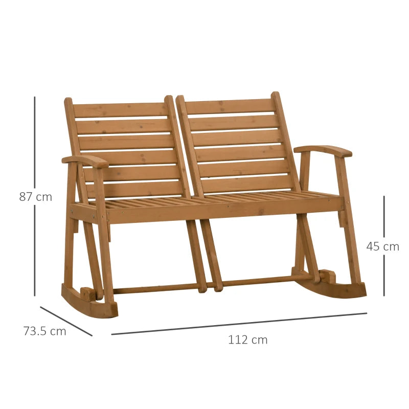 Rustic Wooden Garden Rocking Bench, 2-Seater Loveseat with Adjustable Backrests