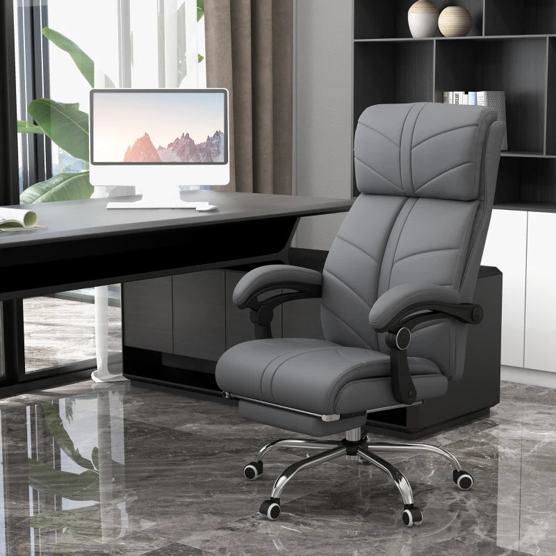 Vinsetto High Back Massage Office Chair with Heat & Footrest - Grey PU Leather Reclining Computer Chair