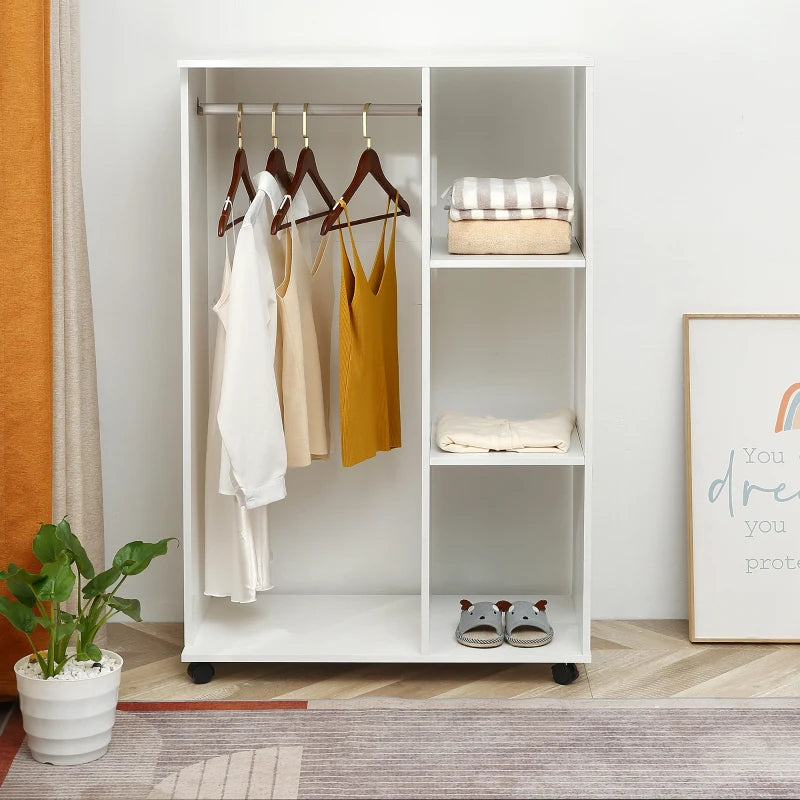 Mobile Open Wardrobe with Clothes Hanging Rail and Storage Shelves for Bedroom or Hallway