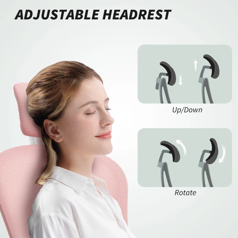 Vinsetto Pink Multi-Adjustable Office Chair with Lumbar Support, Headrest & Breathable Mesh Back for Comfort & Style