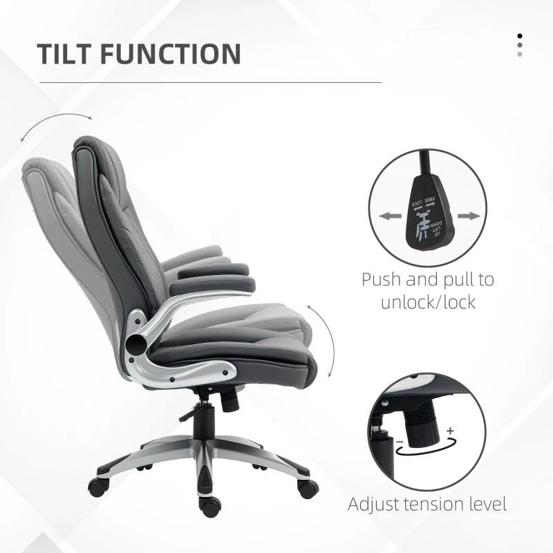 Vinsetto Dark Grey Faux Leather Executive Swivel Office Chair - Ergonomic Design, Adjustable Height, Modern Comfort for Home & Office