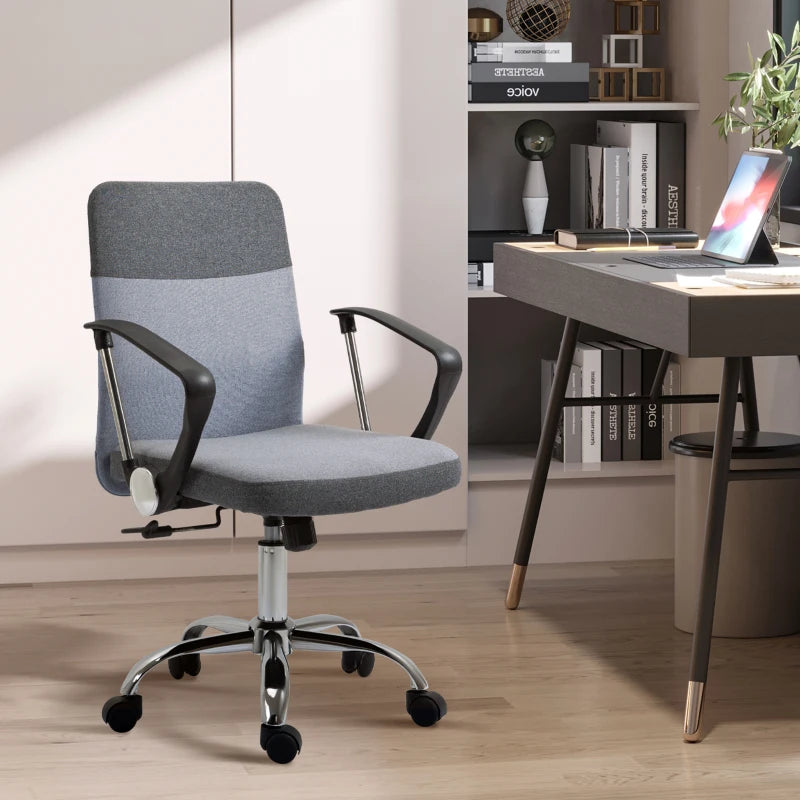 Vinsetto Grey Linen Fabric Swivel Office Chair - Adjustable Computer Desk Chair with Wheels for Home Study