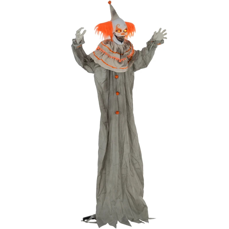 6 Foot Orange Clown Halloween Animatronic with Glowing Eyes for Spooky Decorations