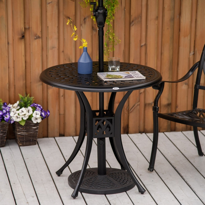 Black Round Outdoor Dining Table with Parasol Hole - 78cm