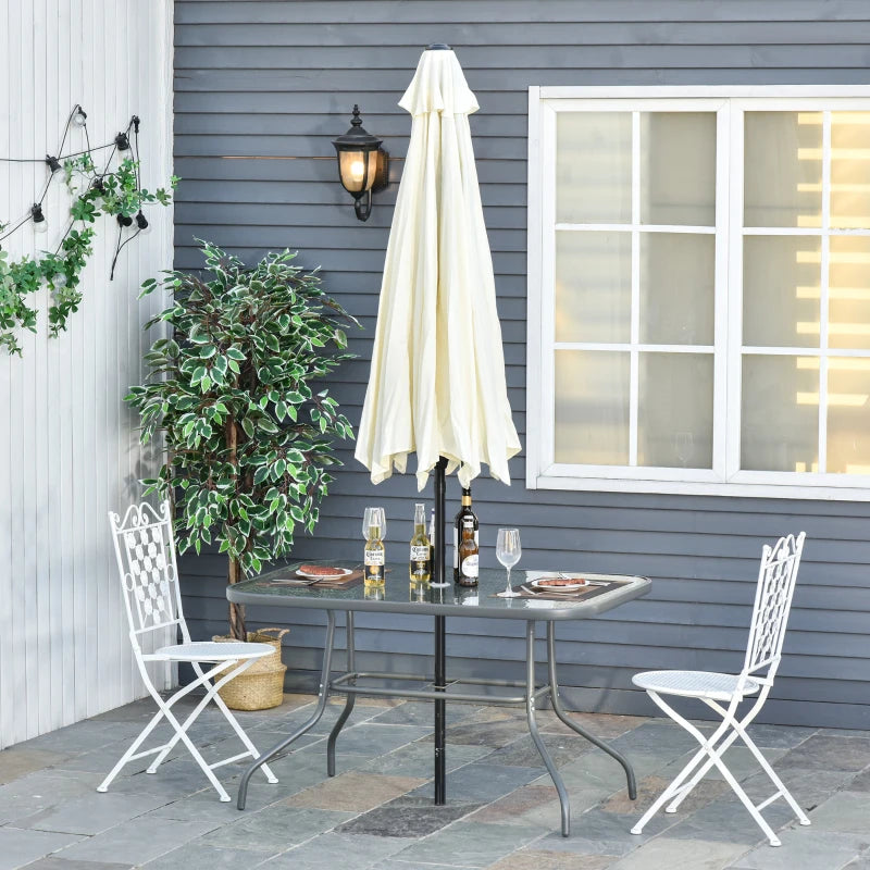 Grey Outdoor Dining Table with Glass Top and Parasol Hole - 120x80cm