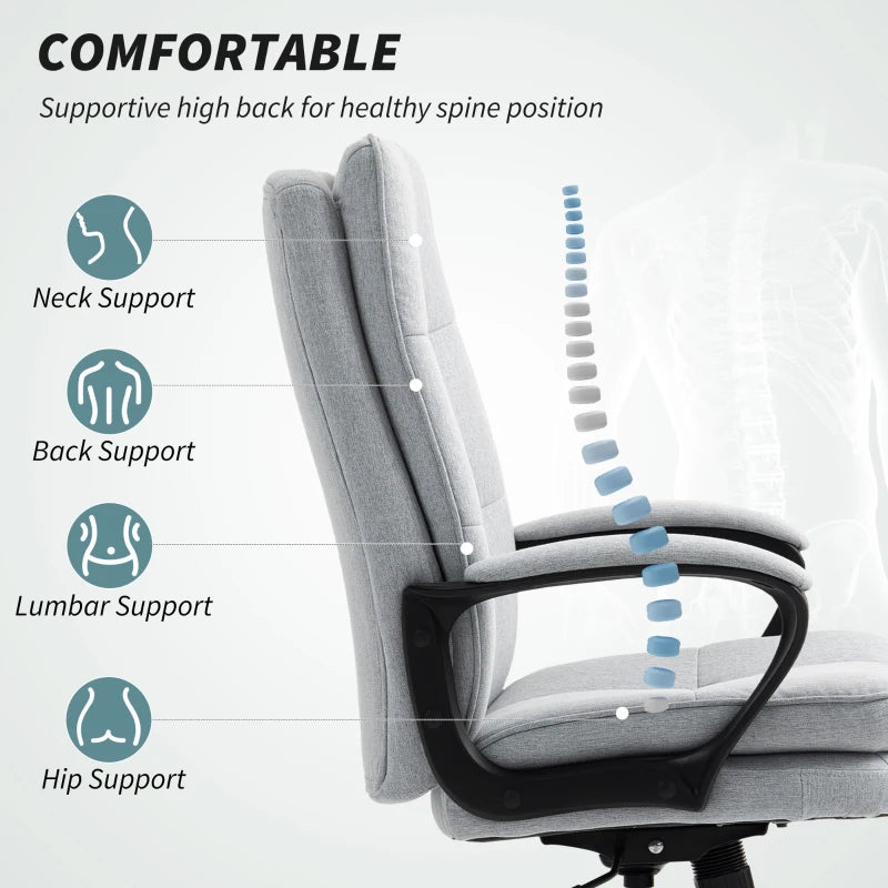 Double Padded Light Grey Linen-Look Office Chair for Ultimate Comfort - Ergonomic Design for Home & Office Use