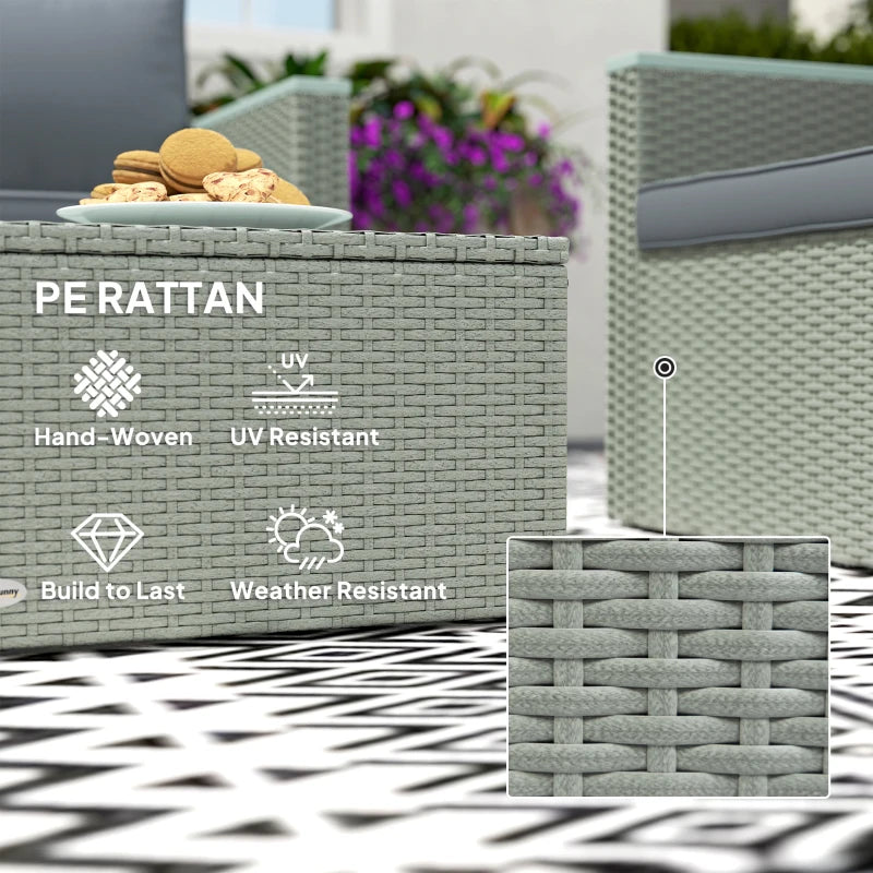 4 Piece Rattan Garden Furniture Set - Wicker Outdoor Sofa, Armchairs & Coffee Table - Light Grey