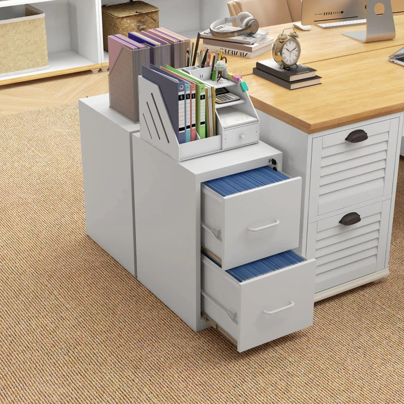 Modern Two-Drawer Cream Steel Filing Cabinet - Stylish Office Storage Solution for Organizing Documents and Files
