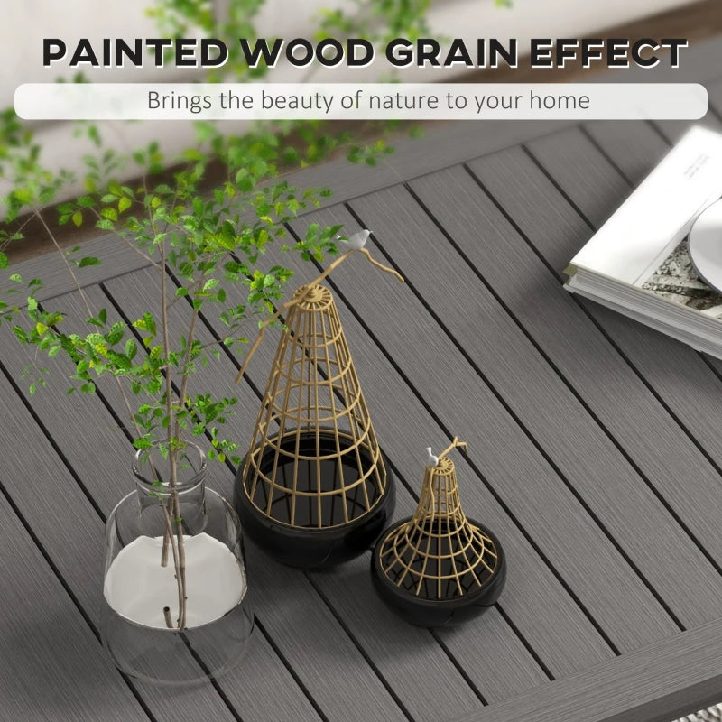 Brown Aluminium Outdoor Patio Side Table, Wood Grain Effect, 100cm x 60cm
