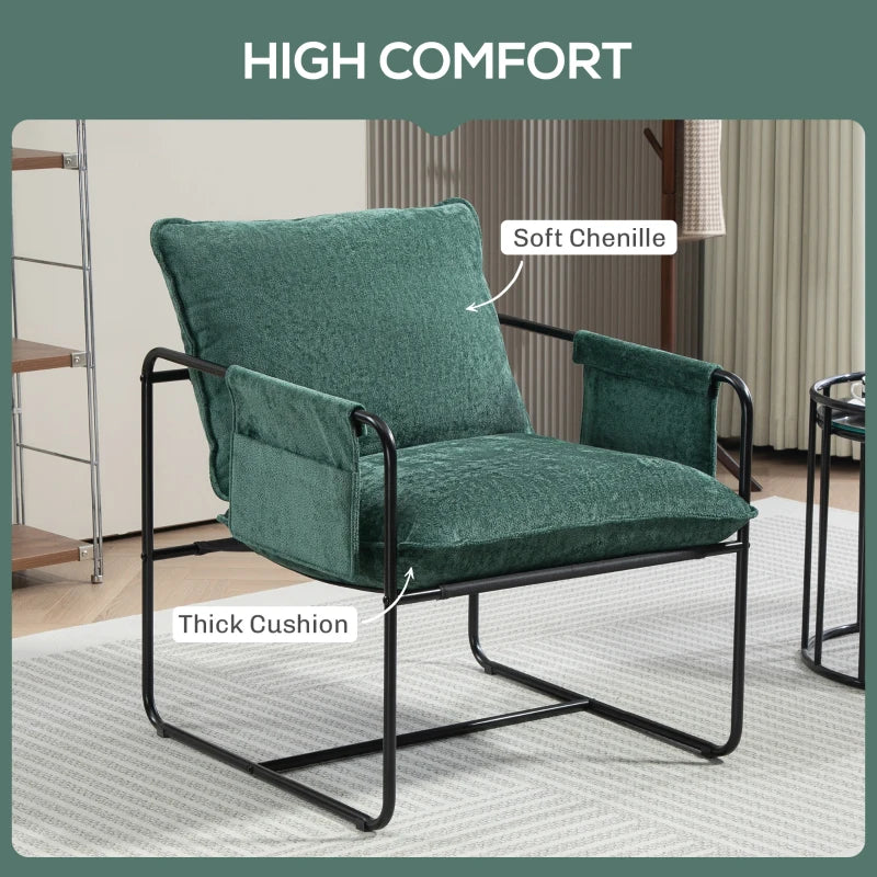 Stylish Minimal Padded Accent Chair with Pockets in Green for Modern Living Spaces