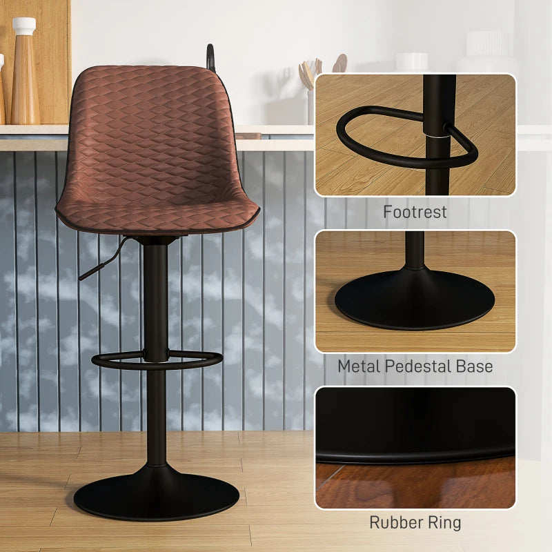 Set of 2 Stylish Brown Faux Leather Bar Stools - Modern Design for Kitchen or Home Bar Seating