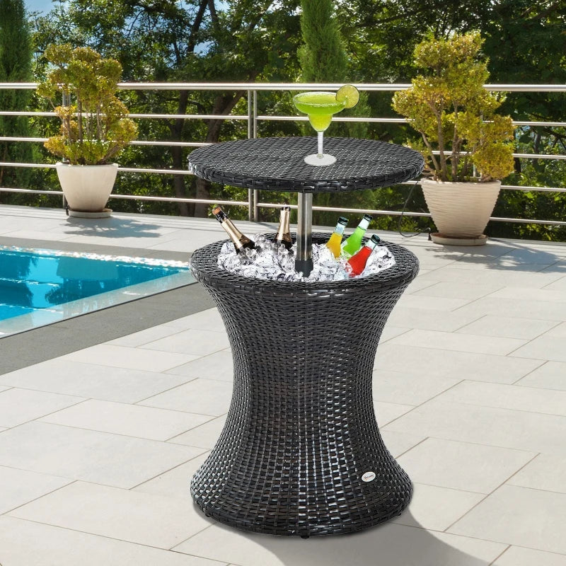 Brown Rattan Ice Bucket Table for Outdoor Bar and Patio