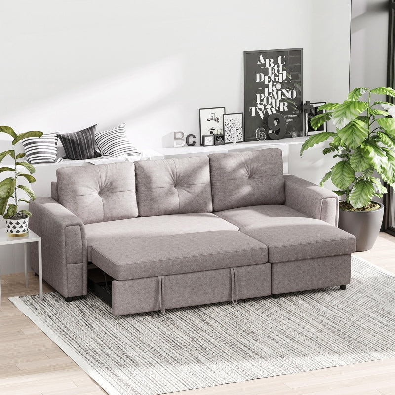 Light Grey Linen-Look 'L' Shape Storage Sofa Bed for Stylish Living Spaces