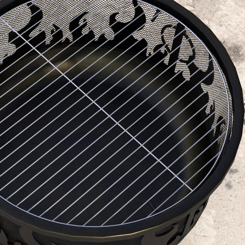 Premium Black Steel Fire Pit BBQ with Poker - Outdoor Heating & Cooking Solution for Patios, Gardens, and Backyards