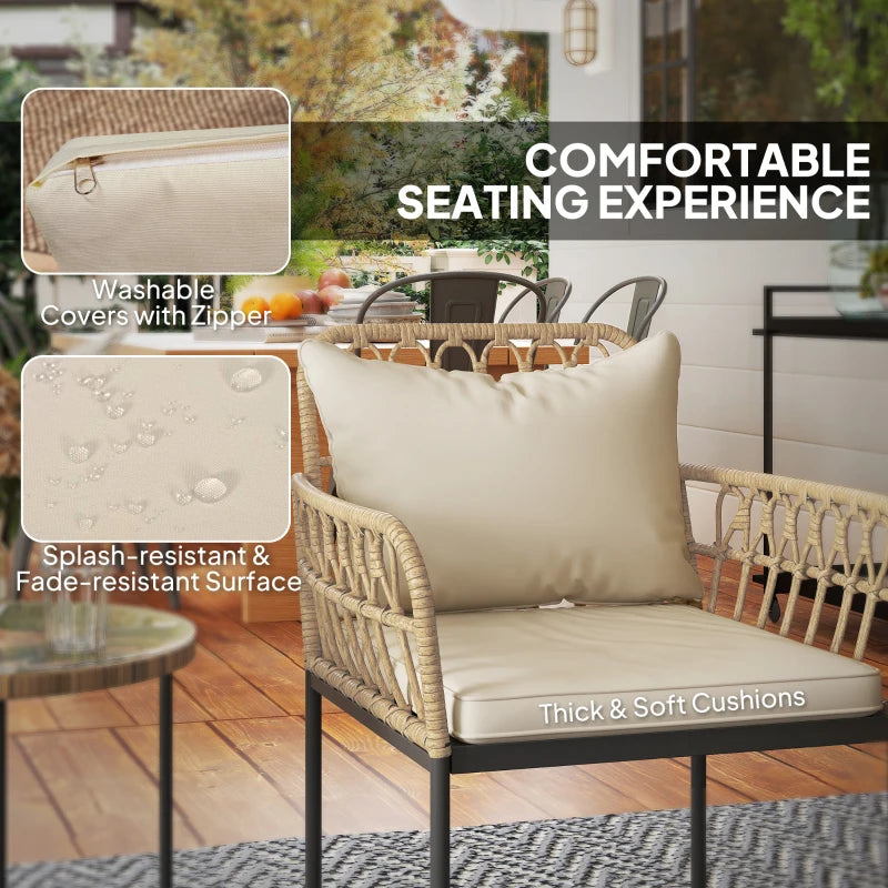 3 Piece Rattan Bistro Set with Cushions - Outdoor Wicker Furniture for Patio & Balcony