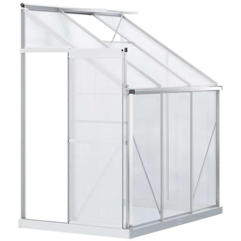 Silver 6x4ft Lean-to Greenhouse with Roof Vent for Plants