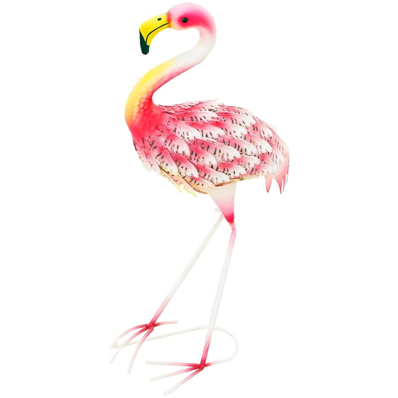 Pink Flamingo Garden Statue - Metal Bird Art Outdoor Sculpture with Ground Stakes for Decoration