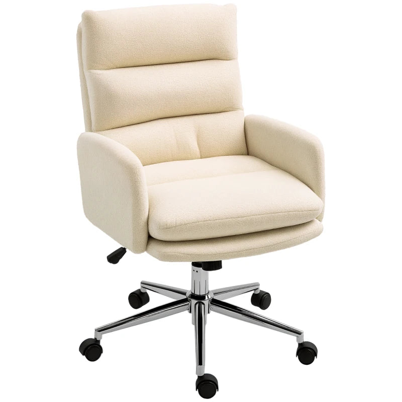 Cream White 91-99cm Sherpa Fleece Office Chair - Cozy Ergonomic Design for Home & Office Comfort