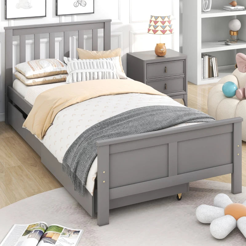 Wooden Pine Divan Storage Bed with Drawers - Solid Slatted Base, 3ft Single, Gray, 196x100x82 cm - Space-Saving Design